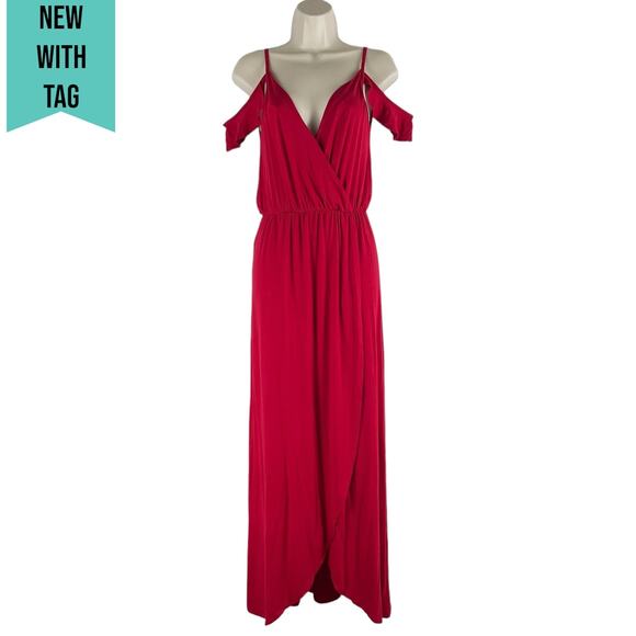 Rolla Coster Cold Shoulder Faux Wrap Maxi Dress Red Size S - Picture 1 of 8